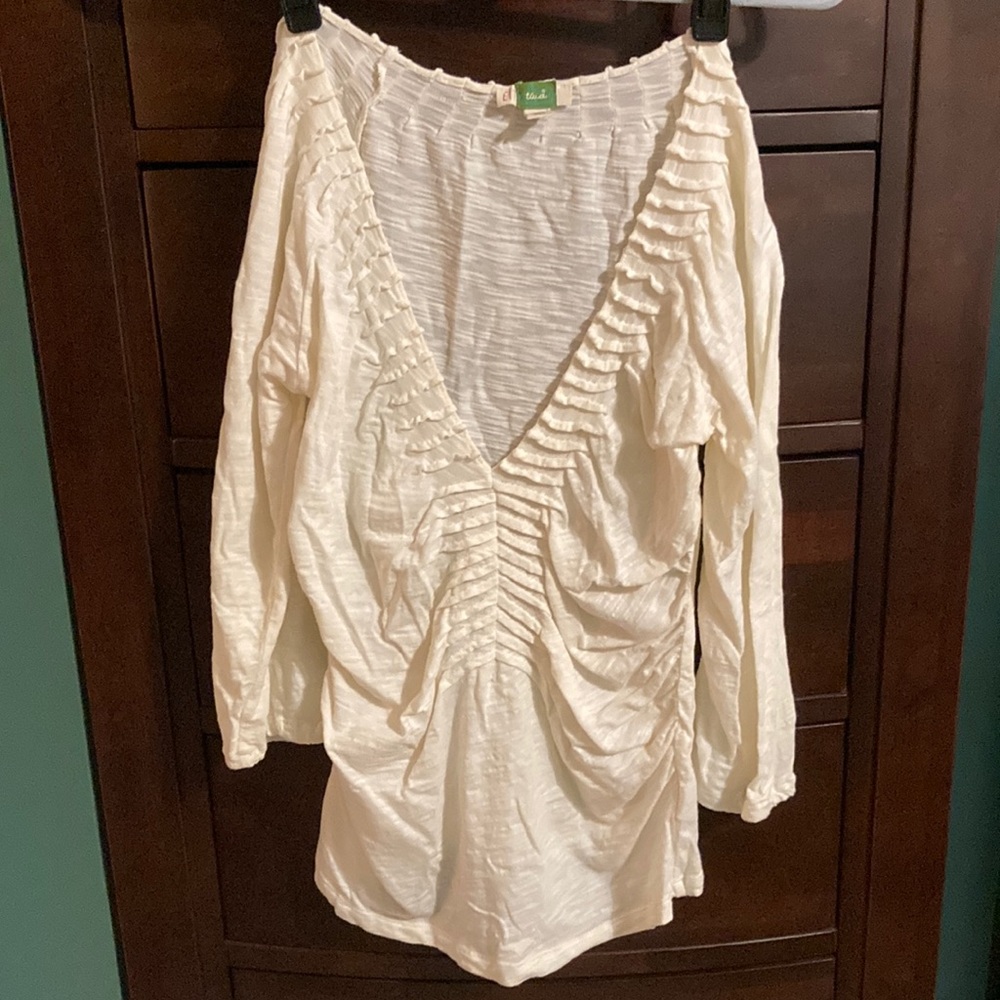 Anthropologie ETT taia Cream 3/4 length top XS